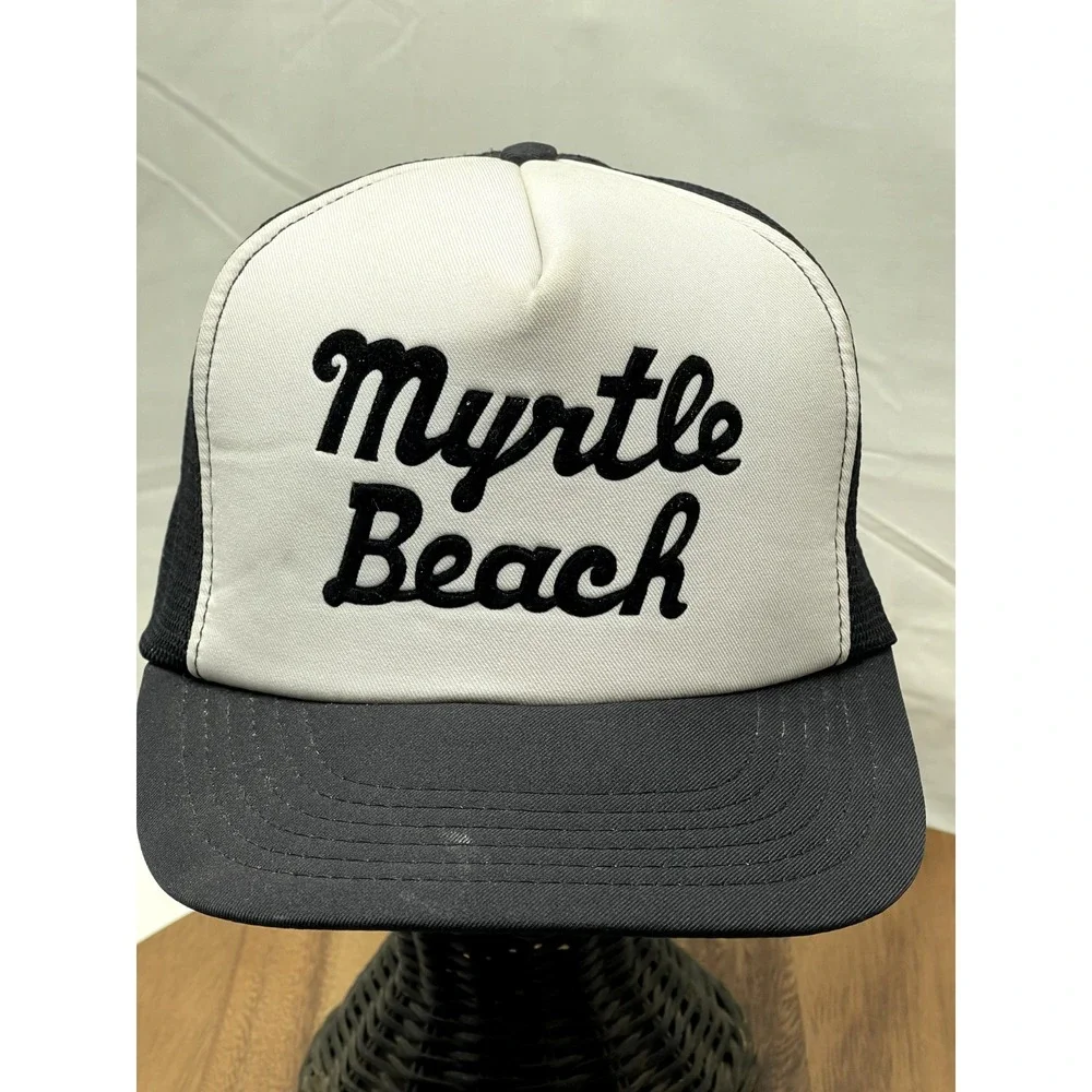 Myrtle Beach Trucker Hat Cap Snapback 1980s White Black Souvenir Beach